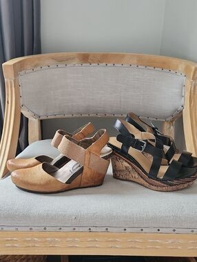 Sandal Bundle Womens 7.5 Tan Leather Closed Toe And  Franco Sarto Black Wedge